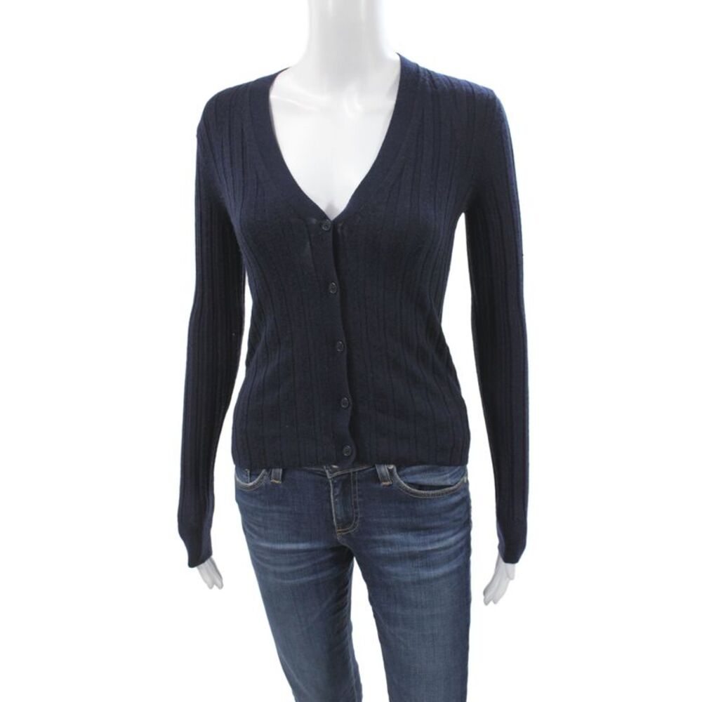 Nili Lotan Womens Cardigan Blue V-Neck Merino Wool Long Sleeve Size S